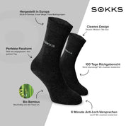 SOKKS Business Anzugsocken Grau aus Bambusviskose — Vorteile: Made in Europe, 100 Tage Rückgaberecht, 6 Monate Anti-Loch-Garantie
