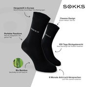 SOKKS Business Anzugsocken Schwarz aus Bambusviskose — Vorteile: Made in Europe, 100 Tage Rückgaberecht, 6 Monate Anti-Loch-Garantie