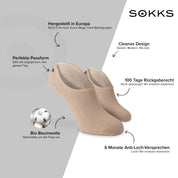 SOKKS Füßlinge Dunkelbeige – unsichtbare Sneakersocken aus Baumwolle — Vorteile: Made in Europe, 100 Tage Rückgaberecht, 6 Monate Anti-Loch-Garantie