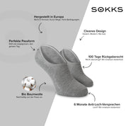 SOKKS Füßlinge Grau – unsichtbare Sneakersocken aus Baumwolle — Vorteile: Made in Europe, 100 Tage Rückgaberecht, 6 Monate Anti-Loch-Garantie