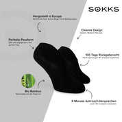 SOKKS Füßlinge Schwarz – unsichtbare Sneakersocken aus Bambusviskose — Vorteile: Made in Europe, 100 Tage Rückgaberecht, 6 Monate Anti-Loch-Garantie