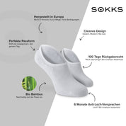 SOKKS Füßlinge Weiß – unsichtbare Sneakersocken aus Bambusviskose — Vorteile: Made in Europe, 100 Tage Rückgaberecht, 6 Monate Anti-Loch-Garantie