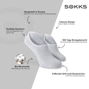 SOKKS Füßlinge Weiß – unsichtbare Sneakersocken aus Baumwolle — Vorteile: Made in Europe, 100 Tage Rückgaberecht, 6 Monate Anti-Loch-Garantie