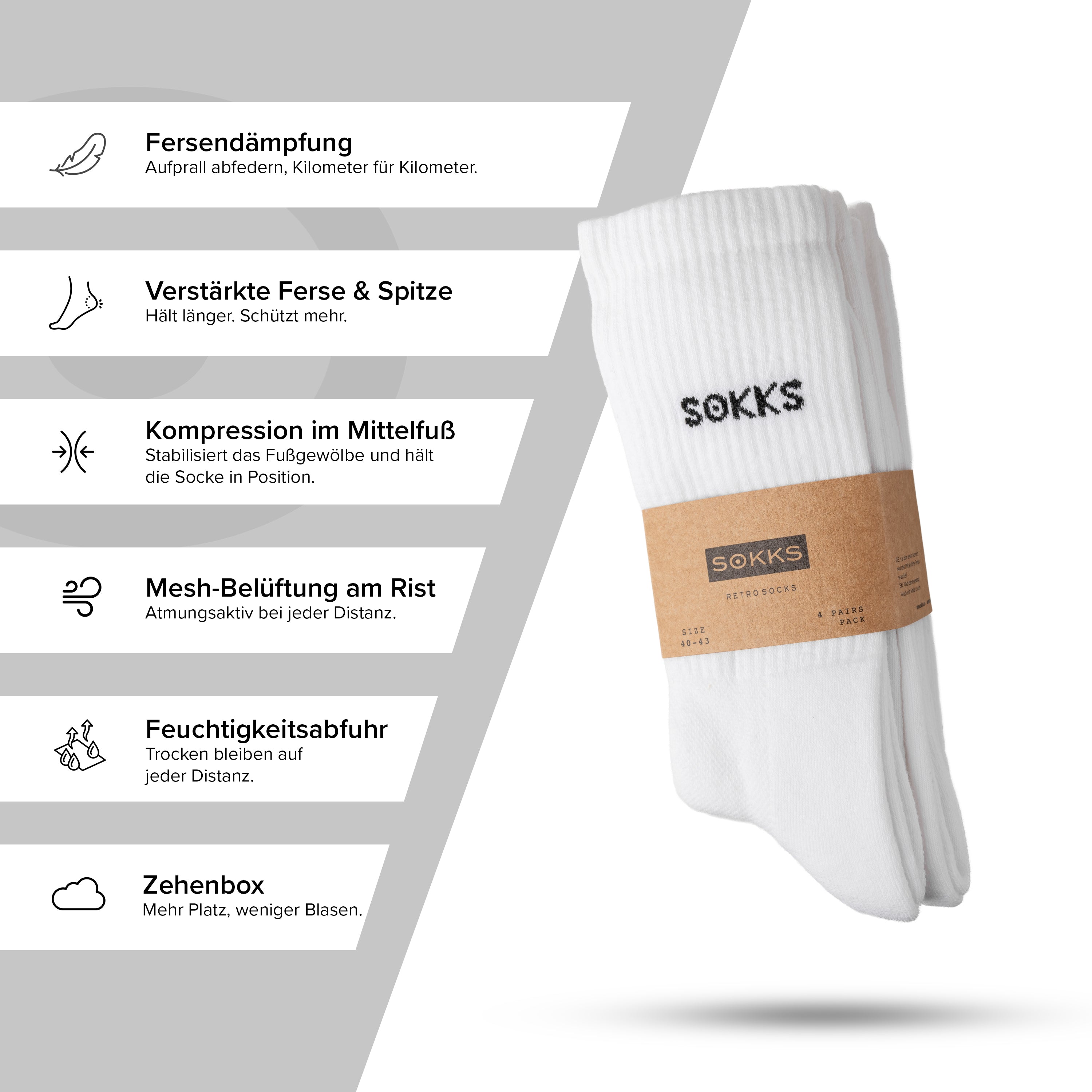 SOKKS 4 Paar Hohe Laufsocken Weiß | Running