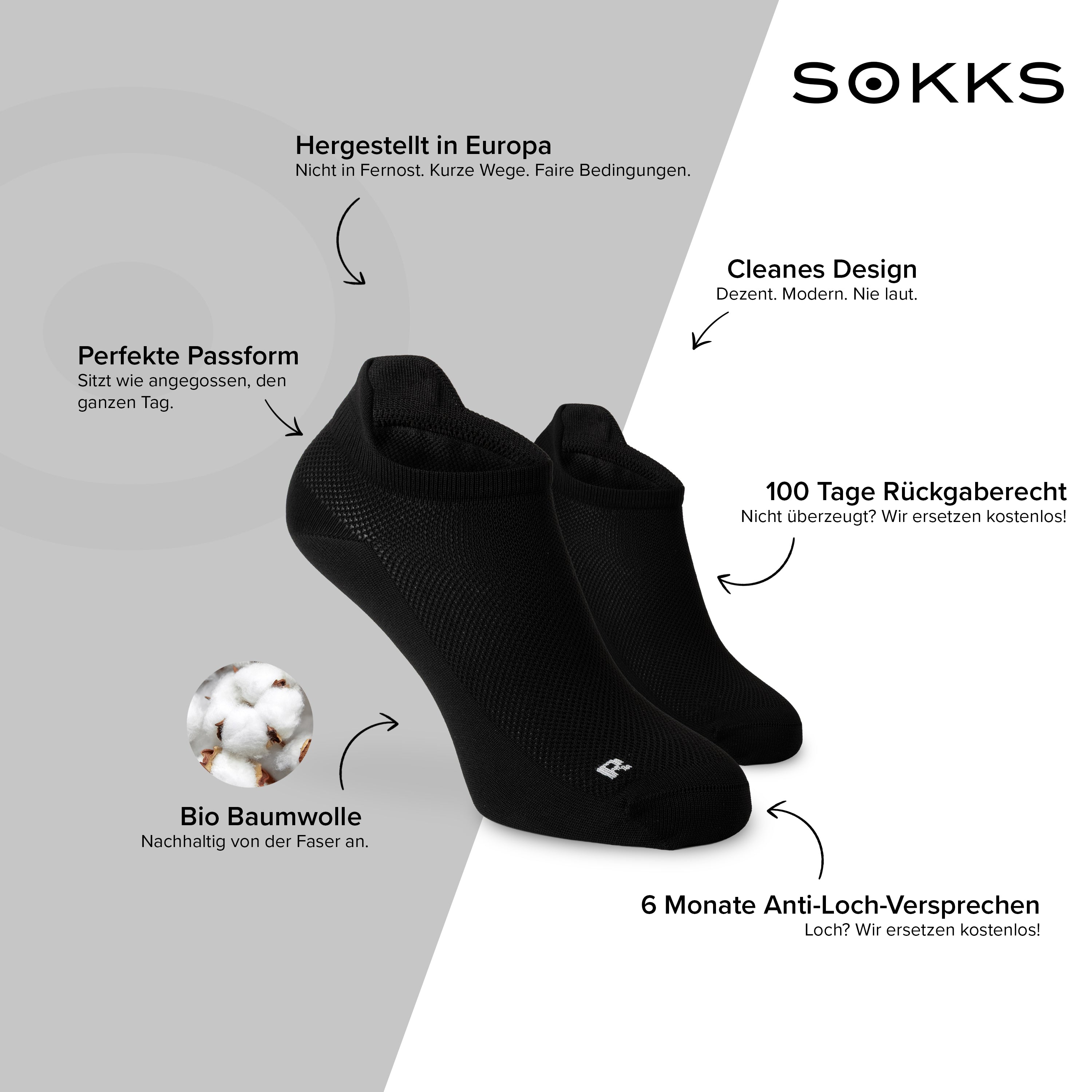 SOKKS 4 Paar Laufsocken Schwarz | Running