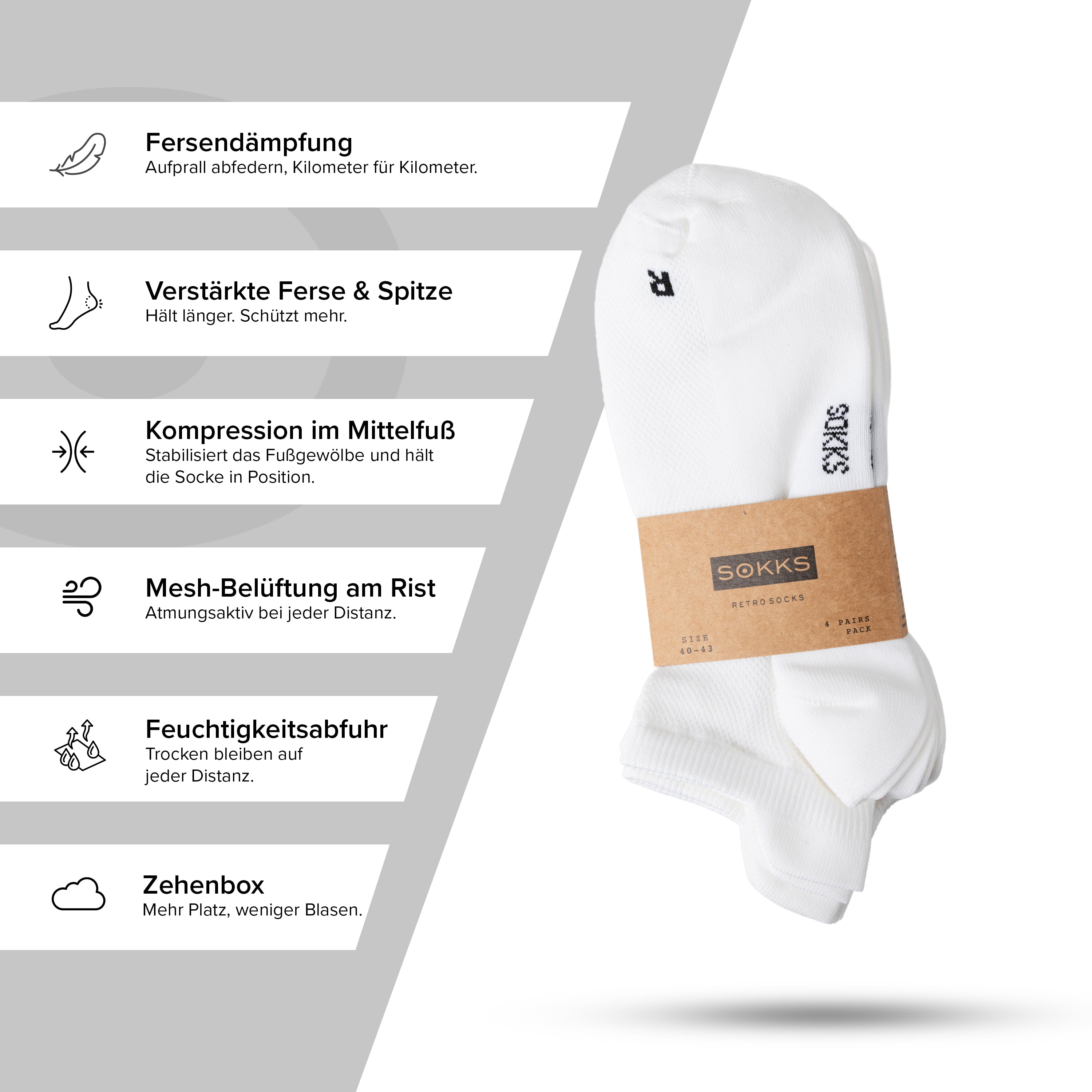 SOKKS 4 Paar Laufsocken Weiß | Running