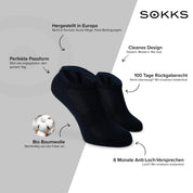 SOKKS Quarter Sneakersocken Navy aus Baumwolle — Vorteile: Made in Europe, 100 Tage Rückgaberecht, 6 Monate Anti-Loch-Garantie