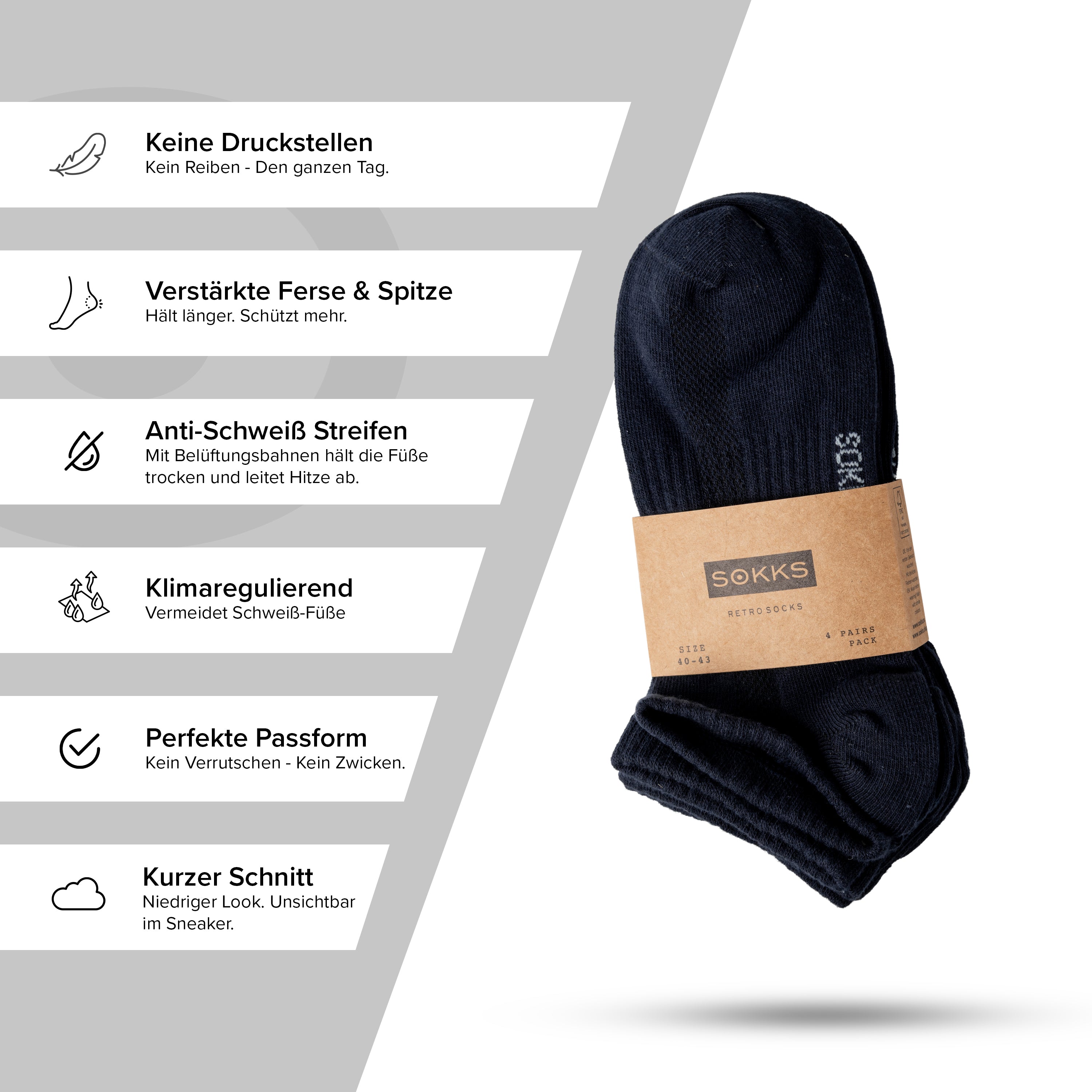 SOKKS Quarter Sneakersocken Navy aus Baumwolle — Tragebild