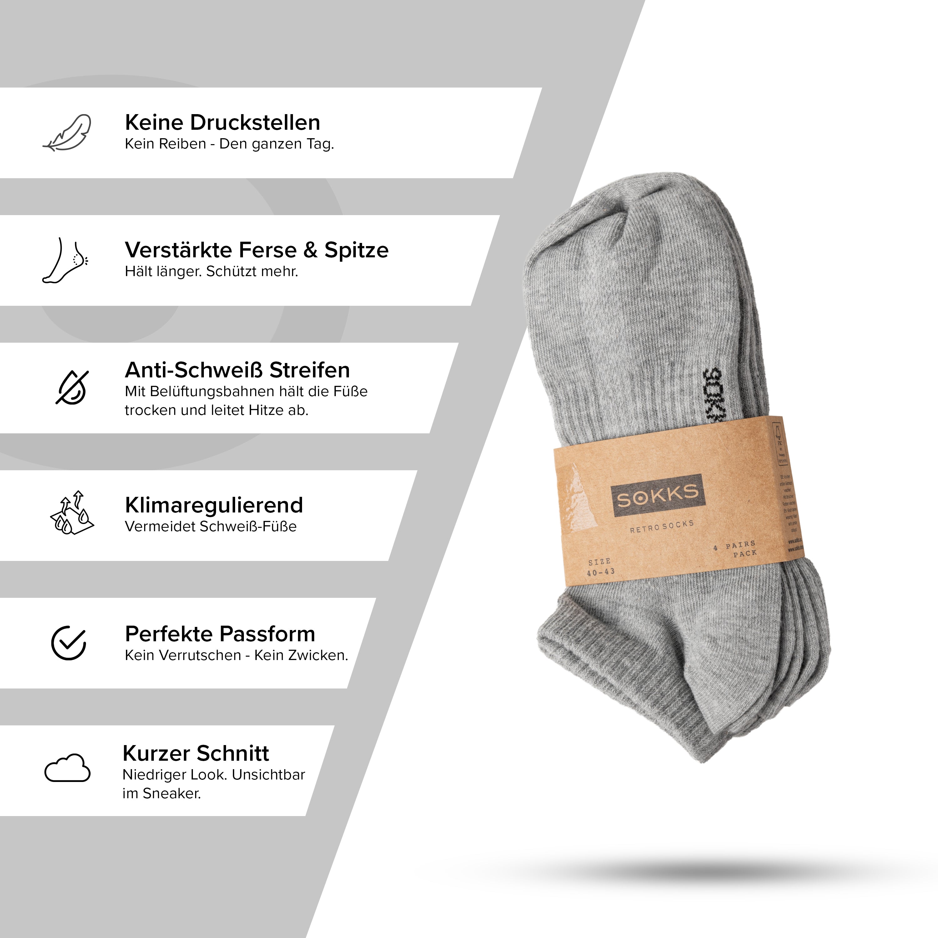 SOKKS Quarter Sneakersocken Grau aus Baumwolle — Tragebild