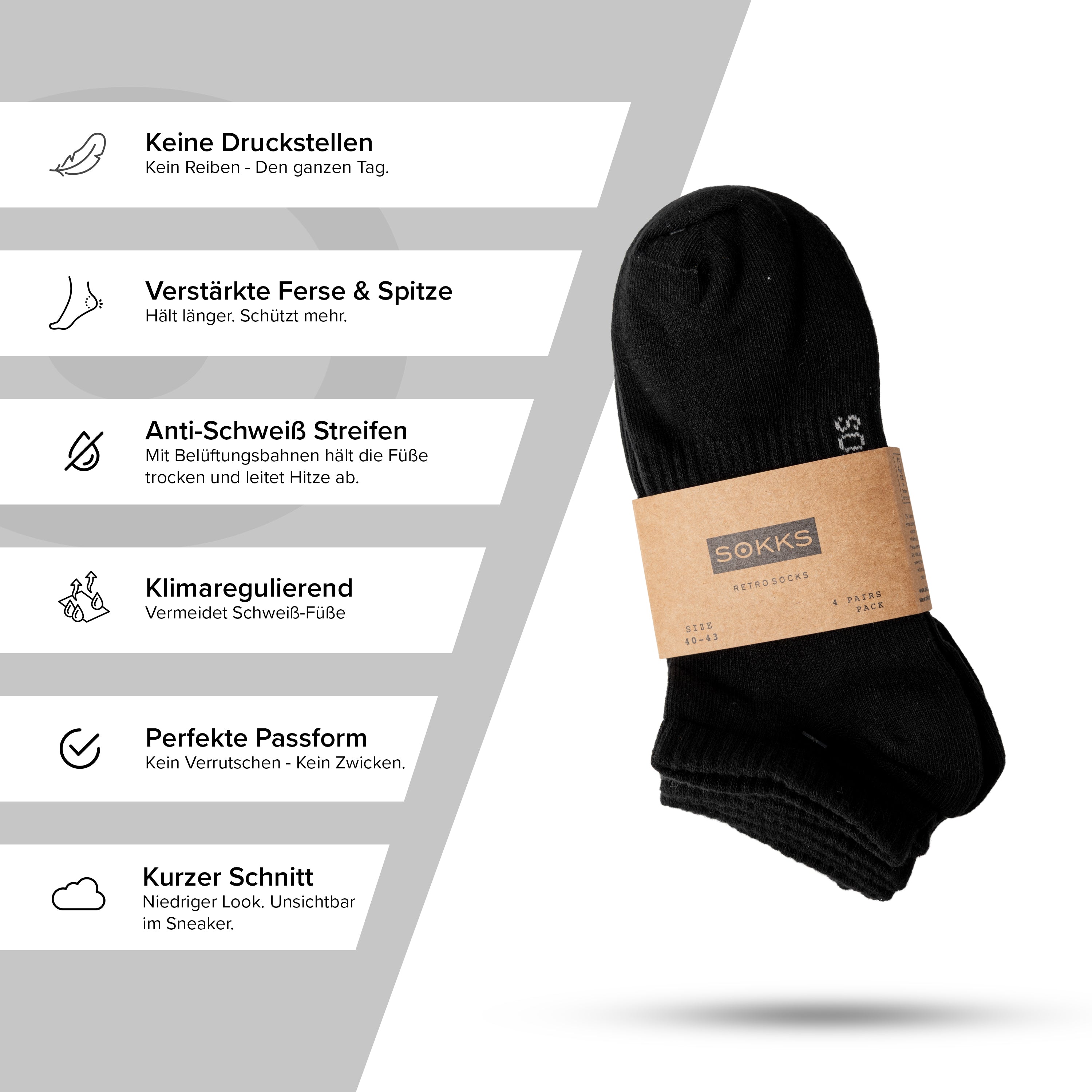 SOKKS Quarter Sneaker Socks Black in Cotton — Worn view