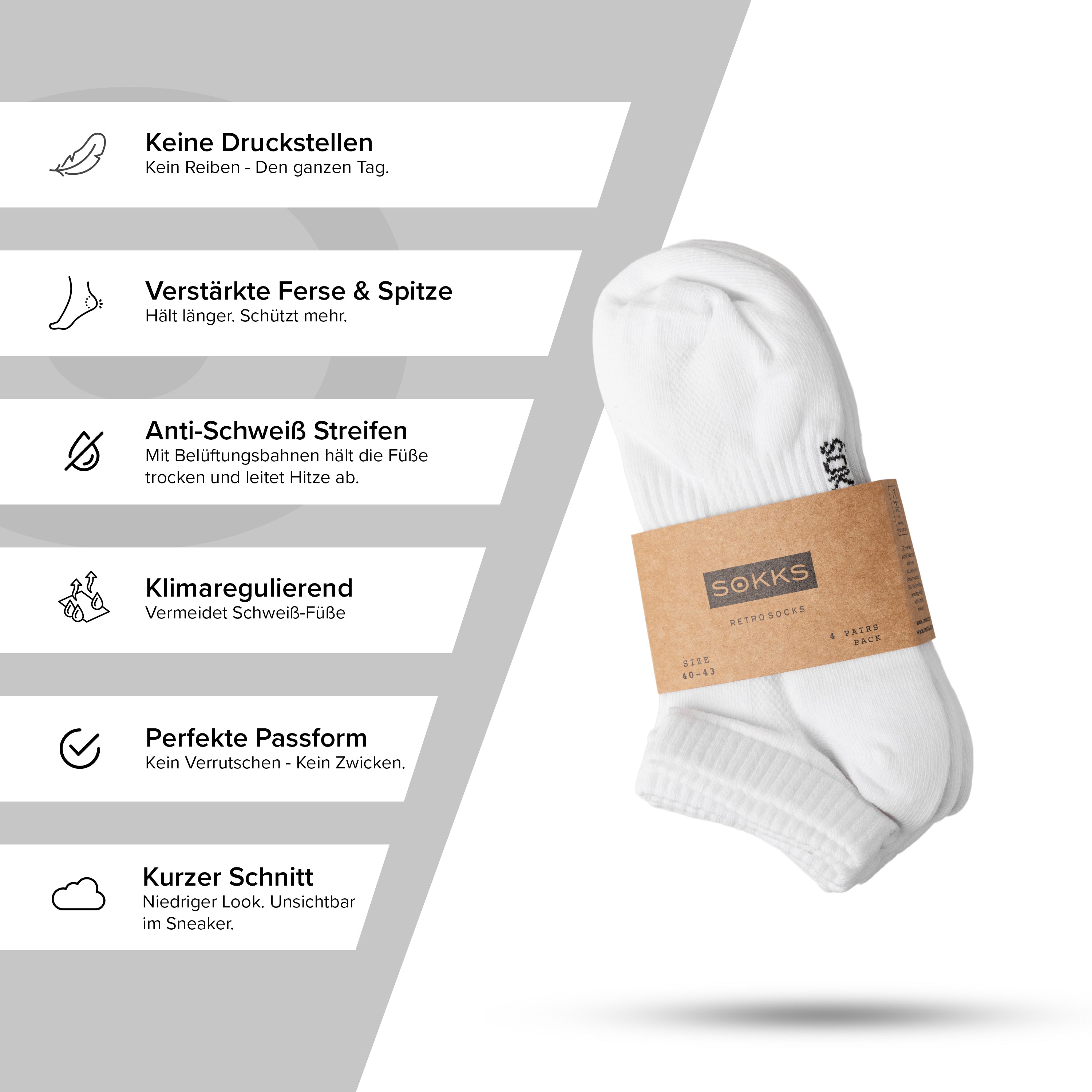 SOKKS Quarter Sneaker Socks White in Cotton — Worn view