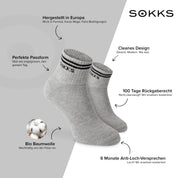 SOKKS Retro Sneakersocken Grau aus Baumwolle — Vorteile: Made in Europe, 100 Tage Rückgaberecht, 6 Monate Anti-Loch-Garantie