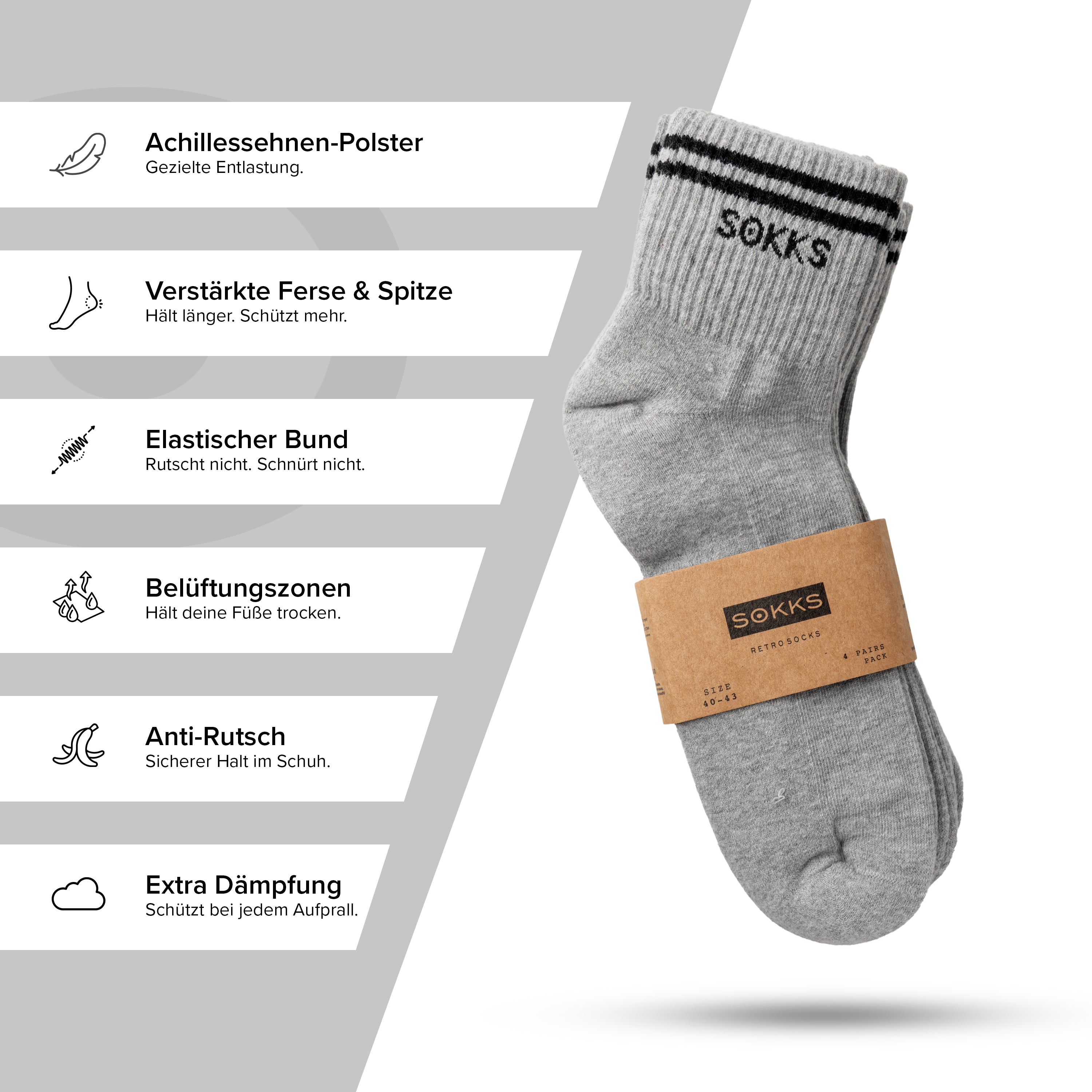 SOKKS Retro Sneakersocken Grau aus Baumwolle — Tragebild