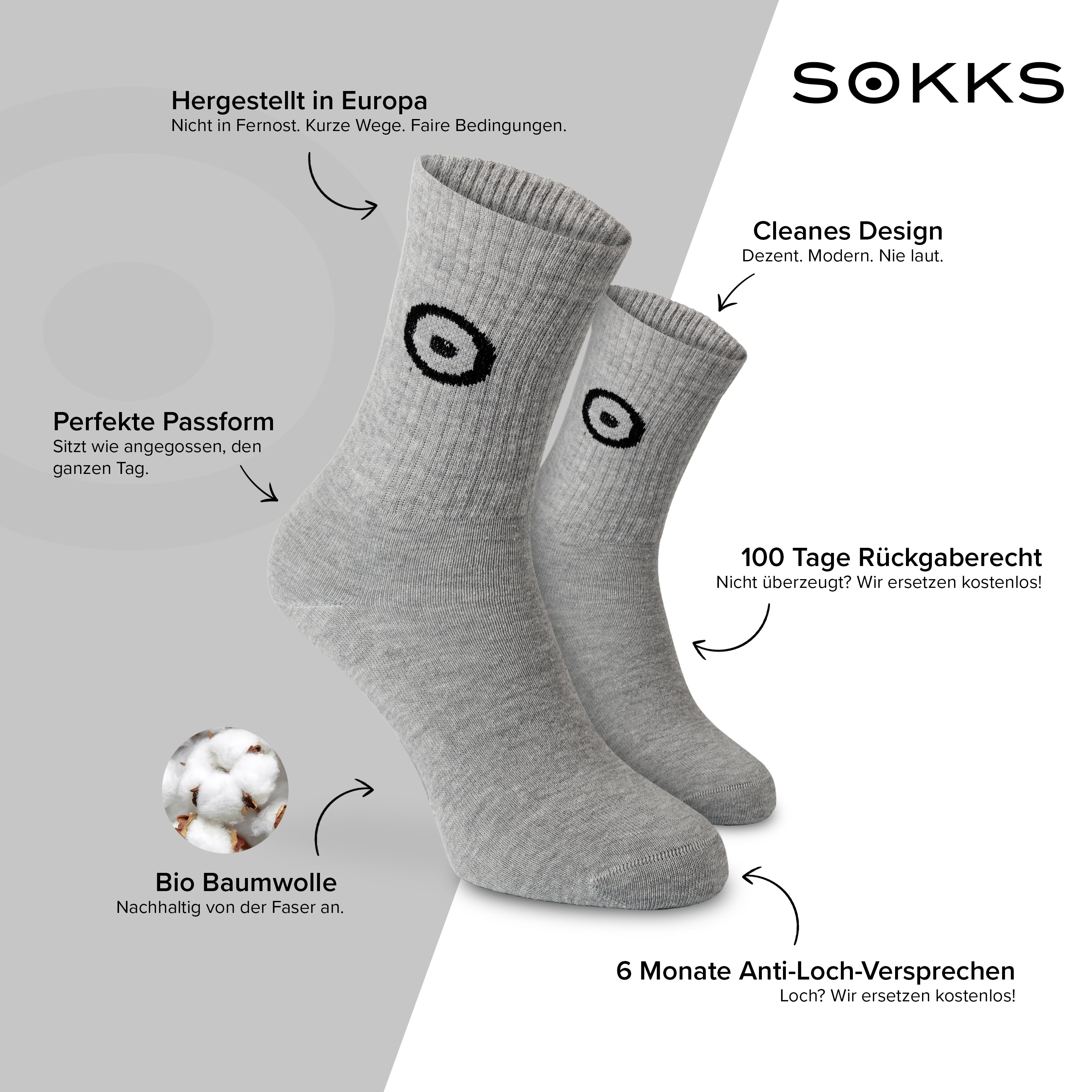 SOKKS 4 Paar Sportsocken Grau | Logo