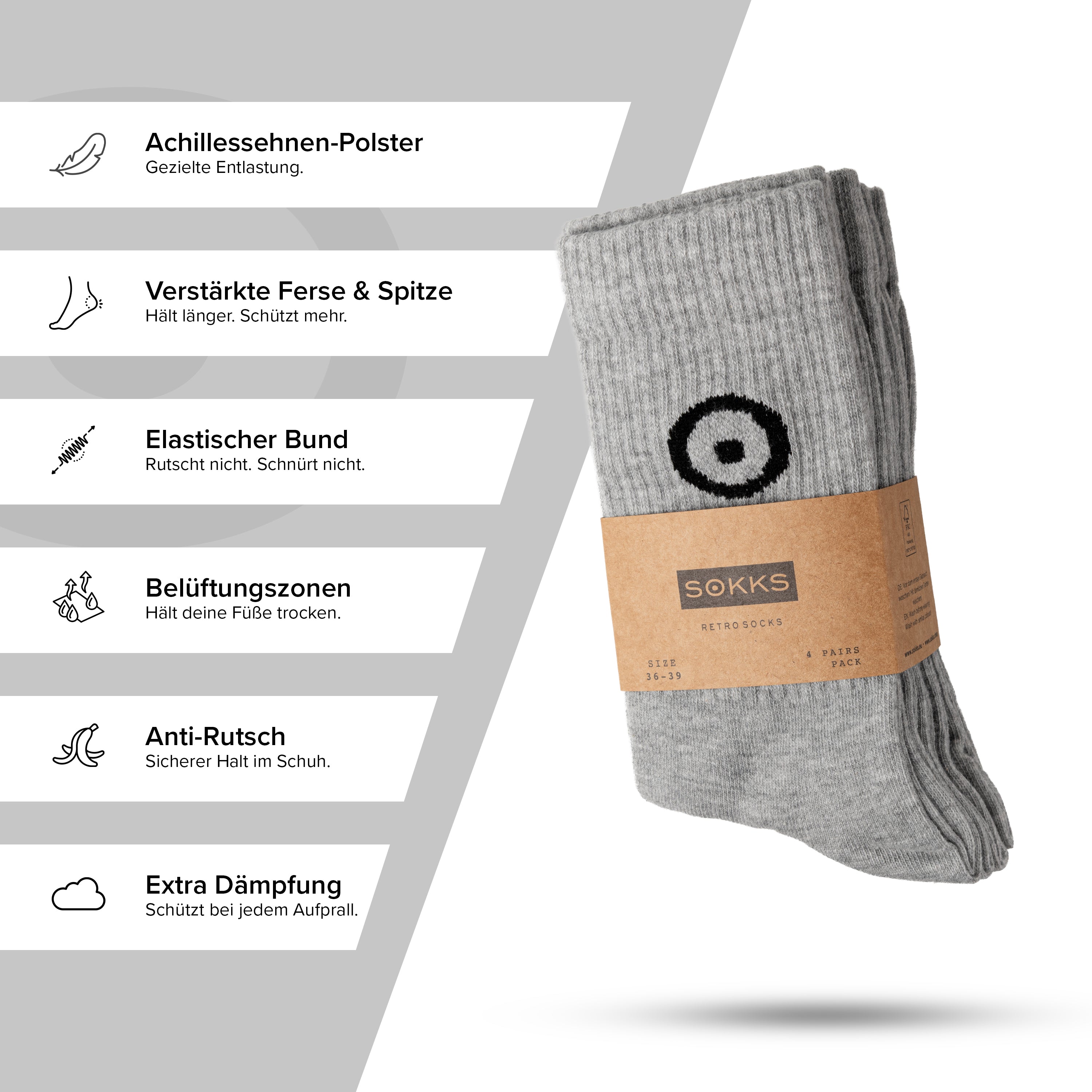 SOKKS 4 Paar Sportsocken Grau | Logo