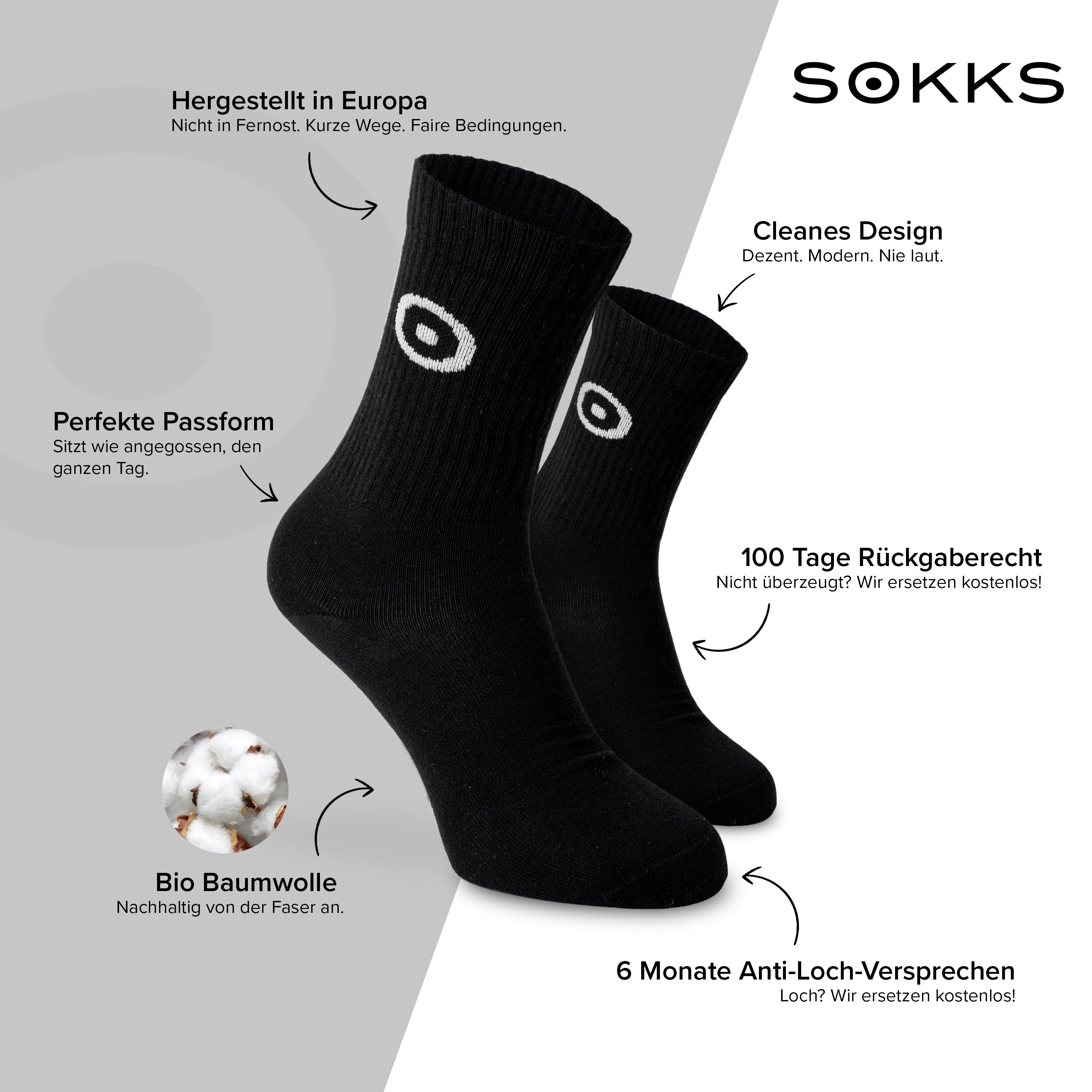 SOKKS 4 Paar Sportsocken Schwarz | Logo