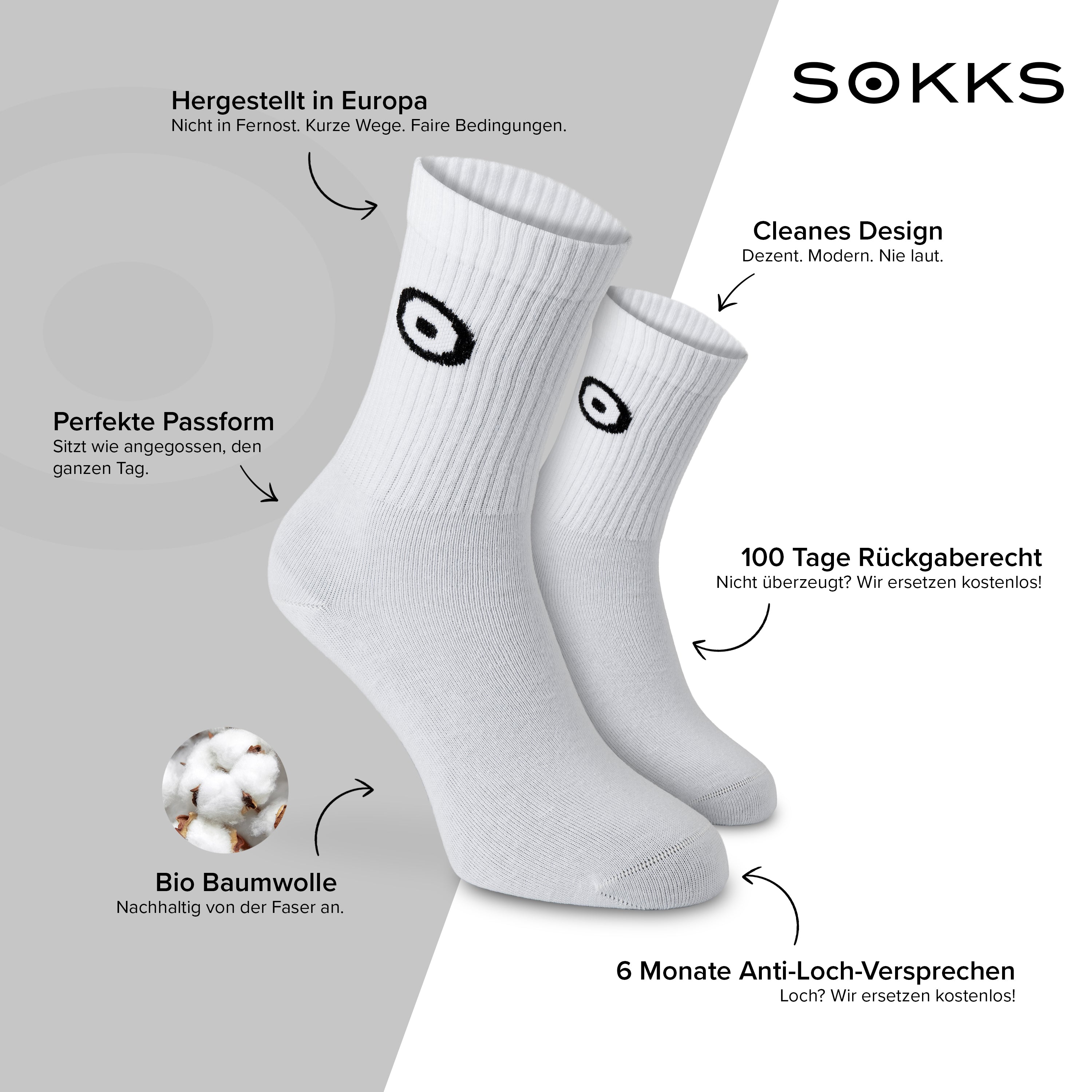 SOKKS 4 Paar Sportsocken Weiß | Logo
