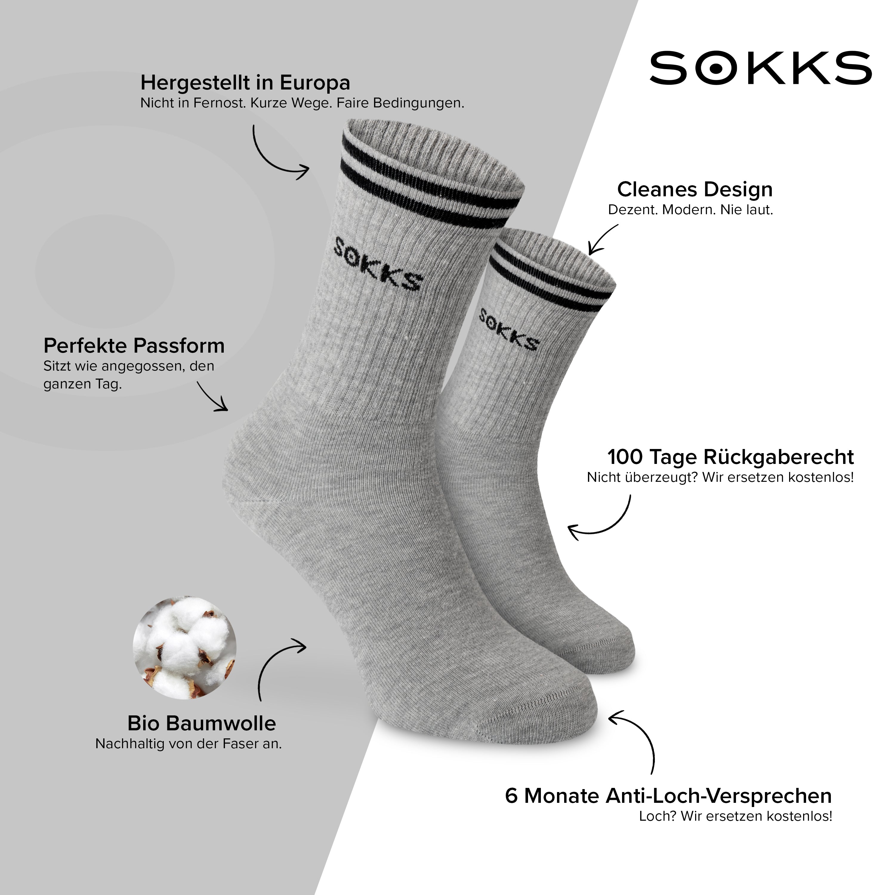 SOKKS 4 Paar Sportsocken Grau | Schriftzug