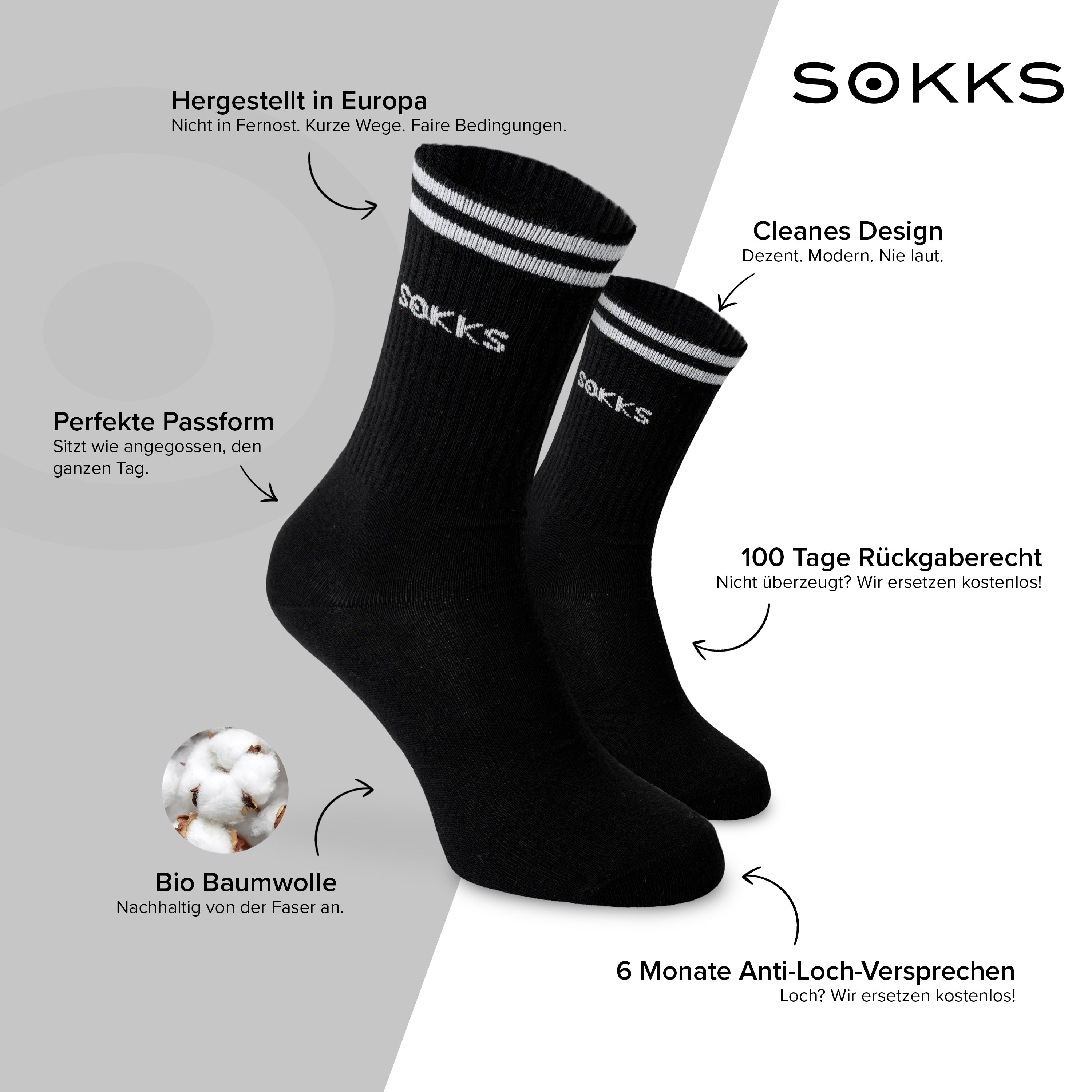 SOKKS 4 Paar Sportsocken Schwarz | Schriftzug