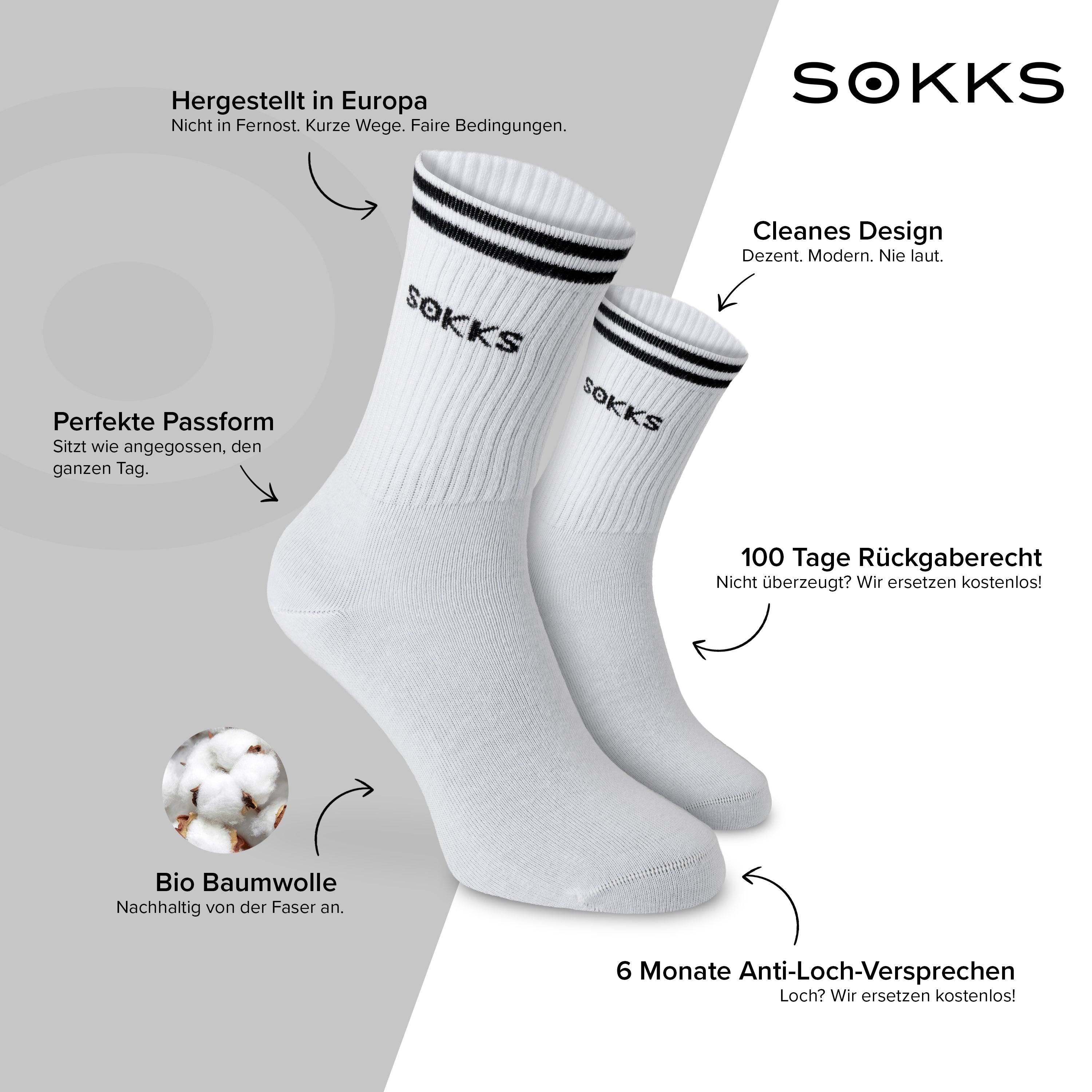 SOKKS 4 Paar Sportsocken Weiß | Schriftzug
