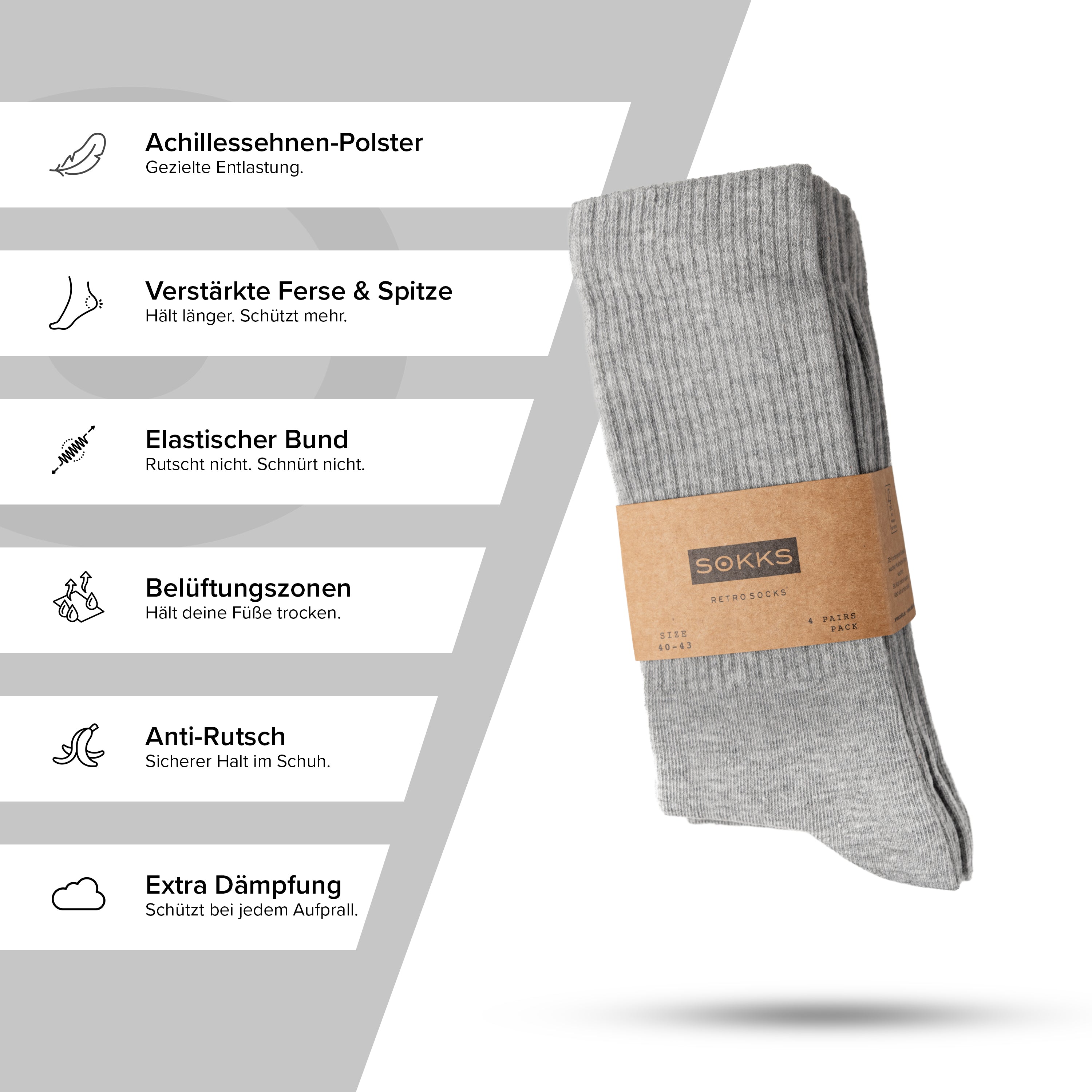 SOKKS 4 Paar Tennissocken Grau | Baumwolle