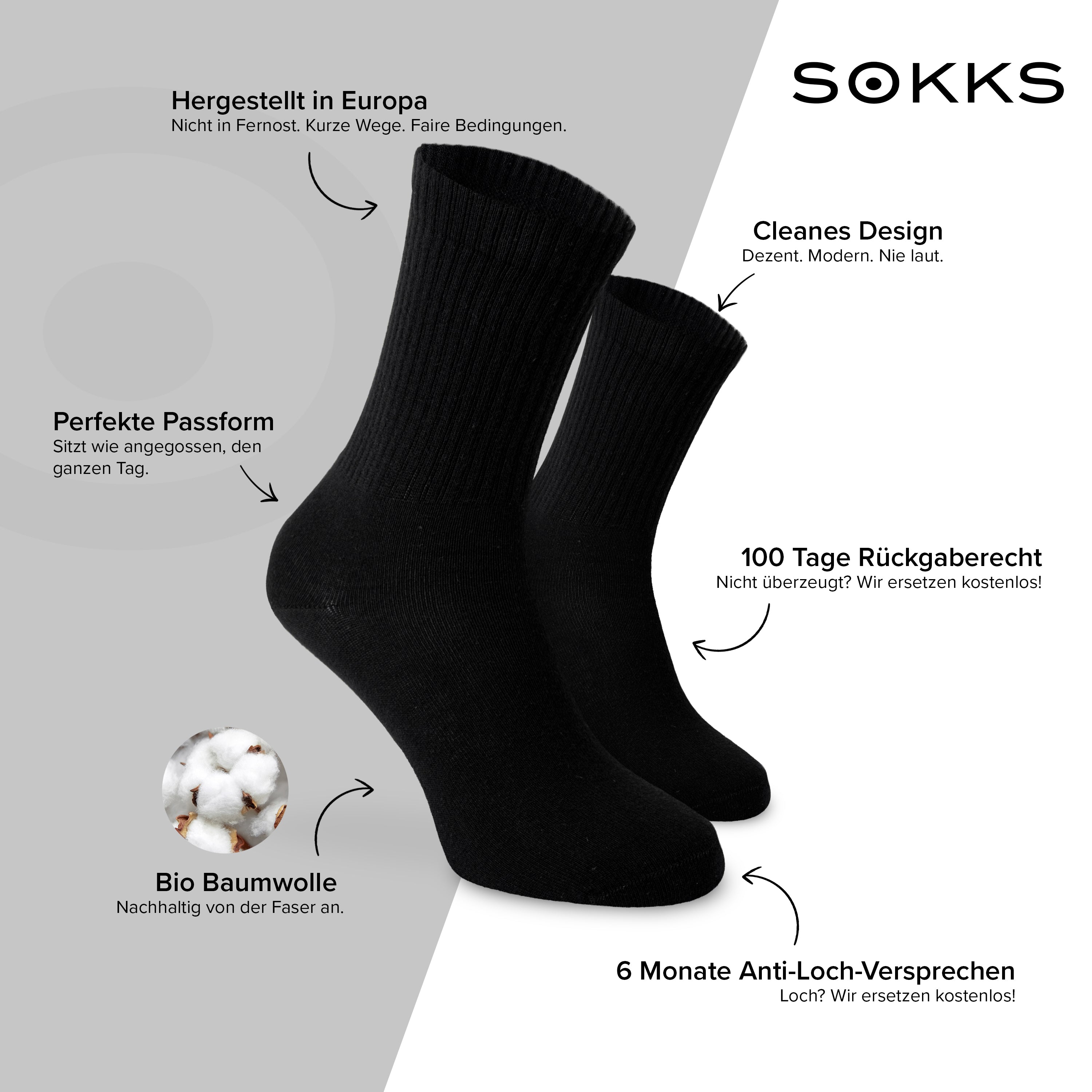 SOKKS 4 Paar Tennissocken Schwarz | Baumwolle