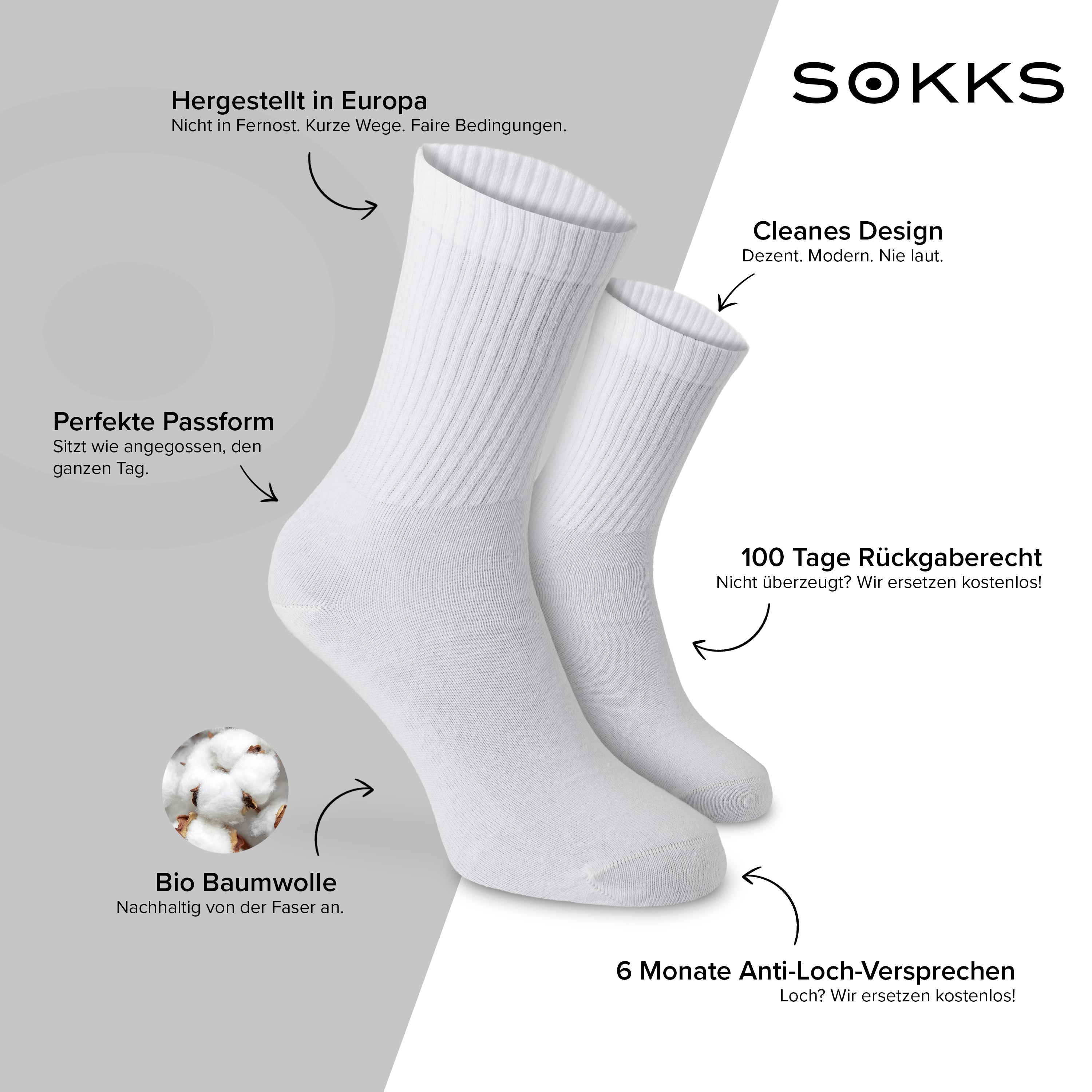 SOKKS 4 Paar Tennissocken Weiß | Baumwolle