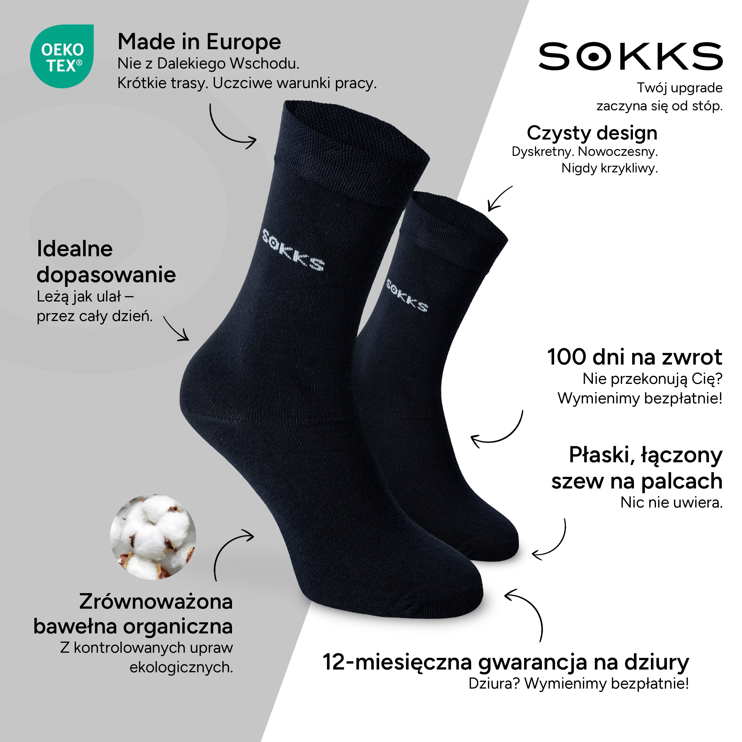 SOKKS Skarpetki do Garnituru Granatowe z Bawełny — Zalety: Made in Europe, bawełna organiczna, 100 dni na zwrot, 12-miesięczna gwarancja na dziury
