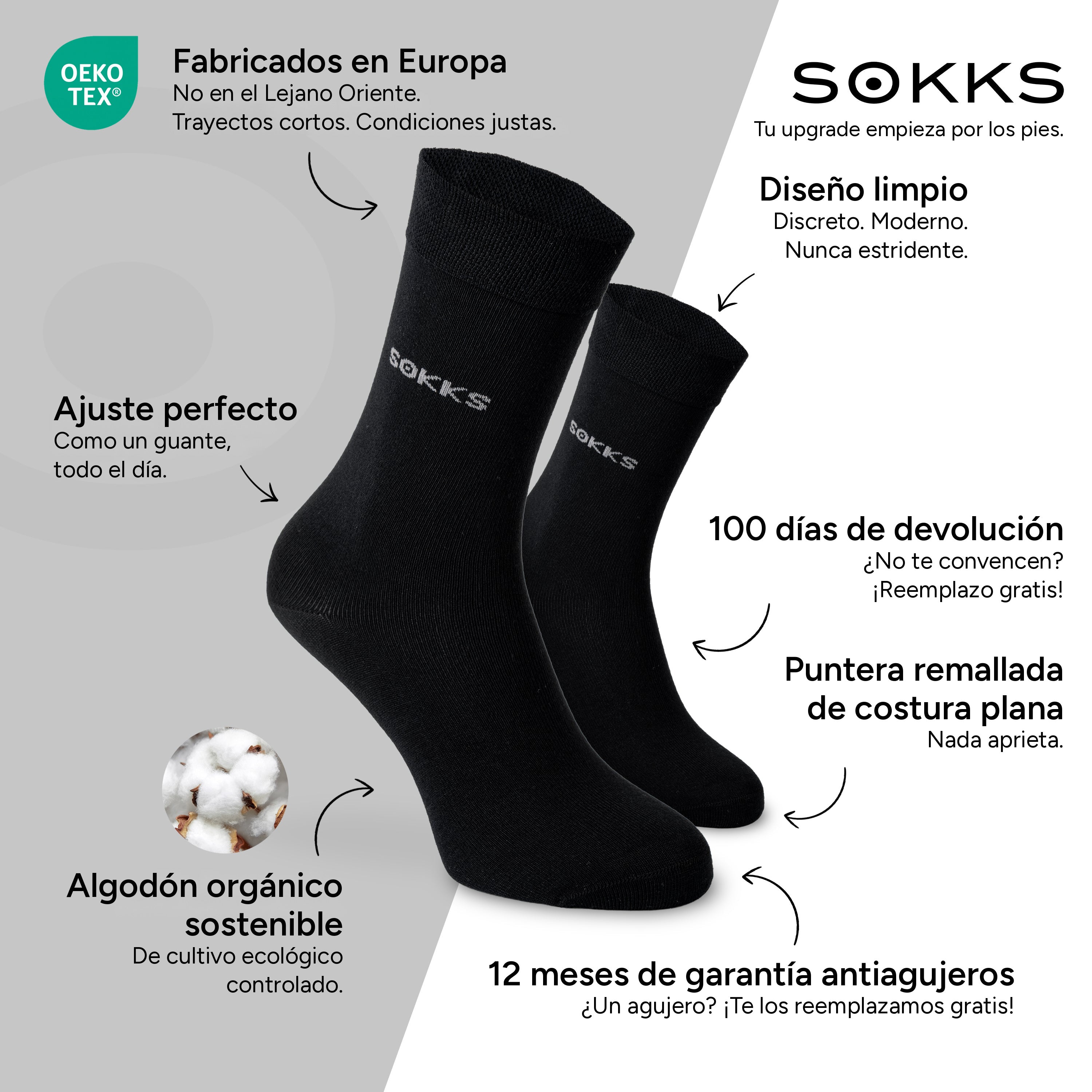 SOKKS Calcetines Ejecutivos Negro de Algodón — Ventajas: Fabricados en Europa, algodón orgánico, 100 días de devolución, 12 meses de garantía antiagujeros