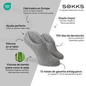 SOKKS Calcetines Invisibles Gris – calcetines invisibles para sneakers de Viscosa de Bambú — Ventajas: Fabricados en Europa, bambú orgánico, 100 días de devolución, 12 meses de garantía antiagujeros