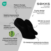 SOKKS Stopki Czarne – niewidoczne skarpetki do sneakersów z Wiskozy Bambusowej — Zalety: Made in Europe, bambus organiczny, 100 dni na zwrot, 12-miesięczna gwarancja na dziury