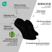 SOKKS Neviditeľné ponožky Čierne – neviditeľné ponožky k teniskám z bambusovej viskózy — Výhody: Made in Europe, bio bambus, 100 dní na vrátenie, 12-mesačná záruka proti dieram