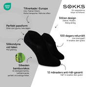 SOKKS Osynliga Strumpor Svart – osynliga sneakerstrumpor i Bambuviskos — Fördelar: Tillverkade i Europa, ekologisk bambu, 100 dagars returrätt, 12 månaders anti-hål-garanti
