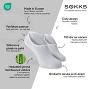SOKKS Neviditelné ponožky Bílé – neviditelné ponožky ke sneakerům z bambusové viskózy — Výhody: Made in Europe, bio bambus, 100 dní na vrácení, 12měsíční záruka proti dírám