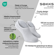 SOKKS Stopki Białe – niewidoczne skarpetki do sneakersów z Wiskozy Bambusowej — Zalety: Made in Europe, bambus organiczny, 100 dni na zwrot, 12-miesięczna gwarancja na dziury