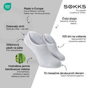 SOKKS Neviditeľné ponožky Biele – neviditeľné ponožky k teniskám z bambusovej viskózy — Výhody: Made in Europe, bio bambus, 100 dní na vrátenie, 12-mesačná záruka proti dieram