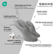 SOKKS Calcetines Invisibles Gris – calcetines invisibles para sneakers de Algodón — Ventajas: Fabricados en Europa, algodón orgánico, 100 días de devolución, 12 meses de garantía antiagujeros
