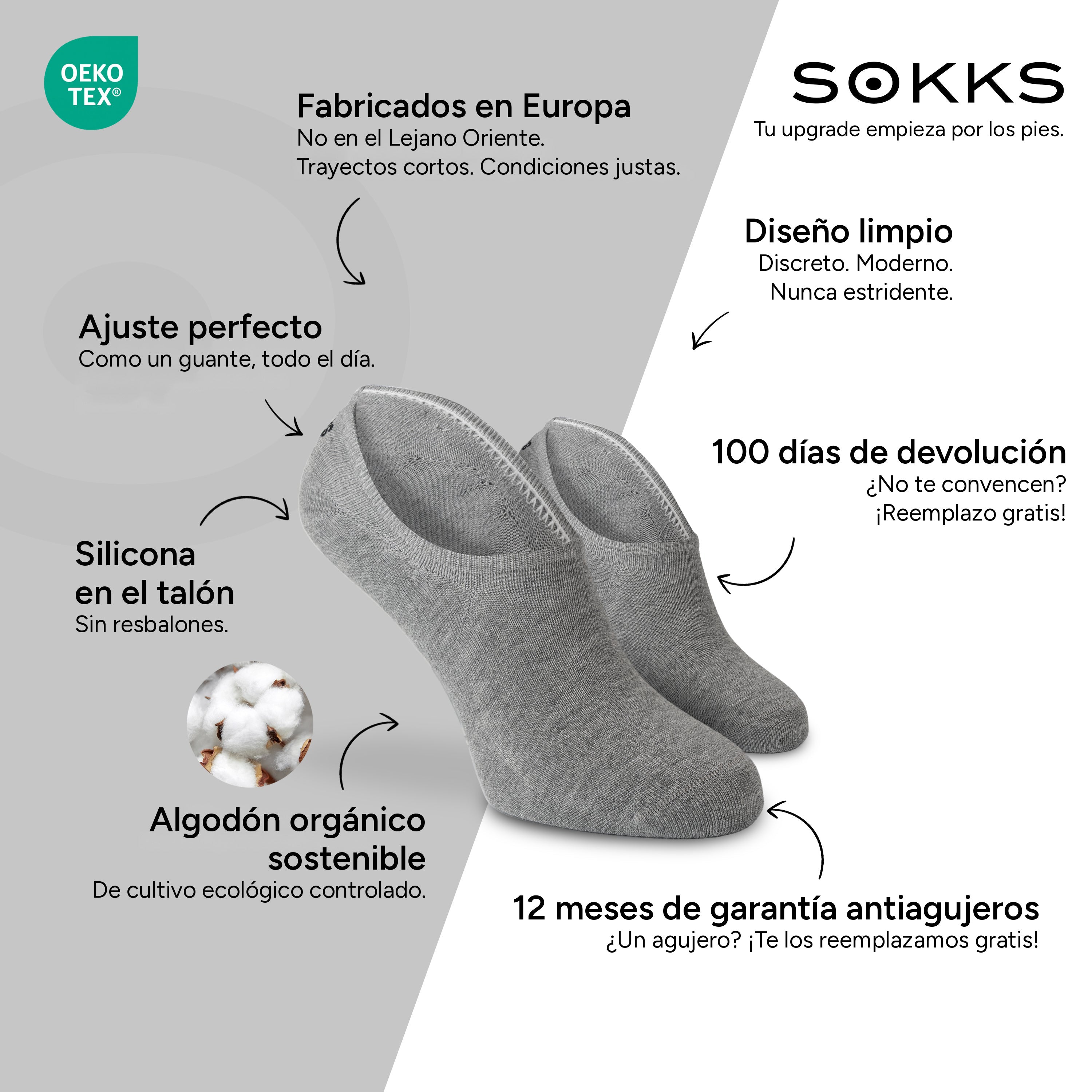 SOKKS Calcetines Invisibles Gris – calcetines invisibles para sneakers de Algodón — Ventajas: Fabricados en Europa, algodón orgánico, 100 días de devolución, 12 meses de garantía antiagujeros