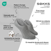 SOKKS Neviditeľné ponožky Sivé – neviditeľné ponožky k teniskám z bavlny — Výhody: Made in Europe, bio bavlna, 100 dní na vrátenie, 12-mesačná záruka proti dieram