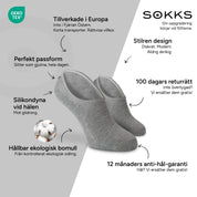 SOKKS Osynliga Strumpor Grå – osynliga sneakerstrumpor i Bomull — Fördelar: Tillverkade i Europa, ekologisk bomull, 100 dagars returrätt, 12 månaders anti-hål-garanti