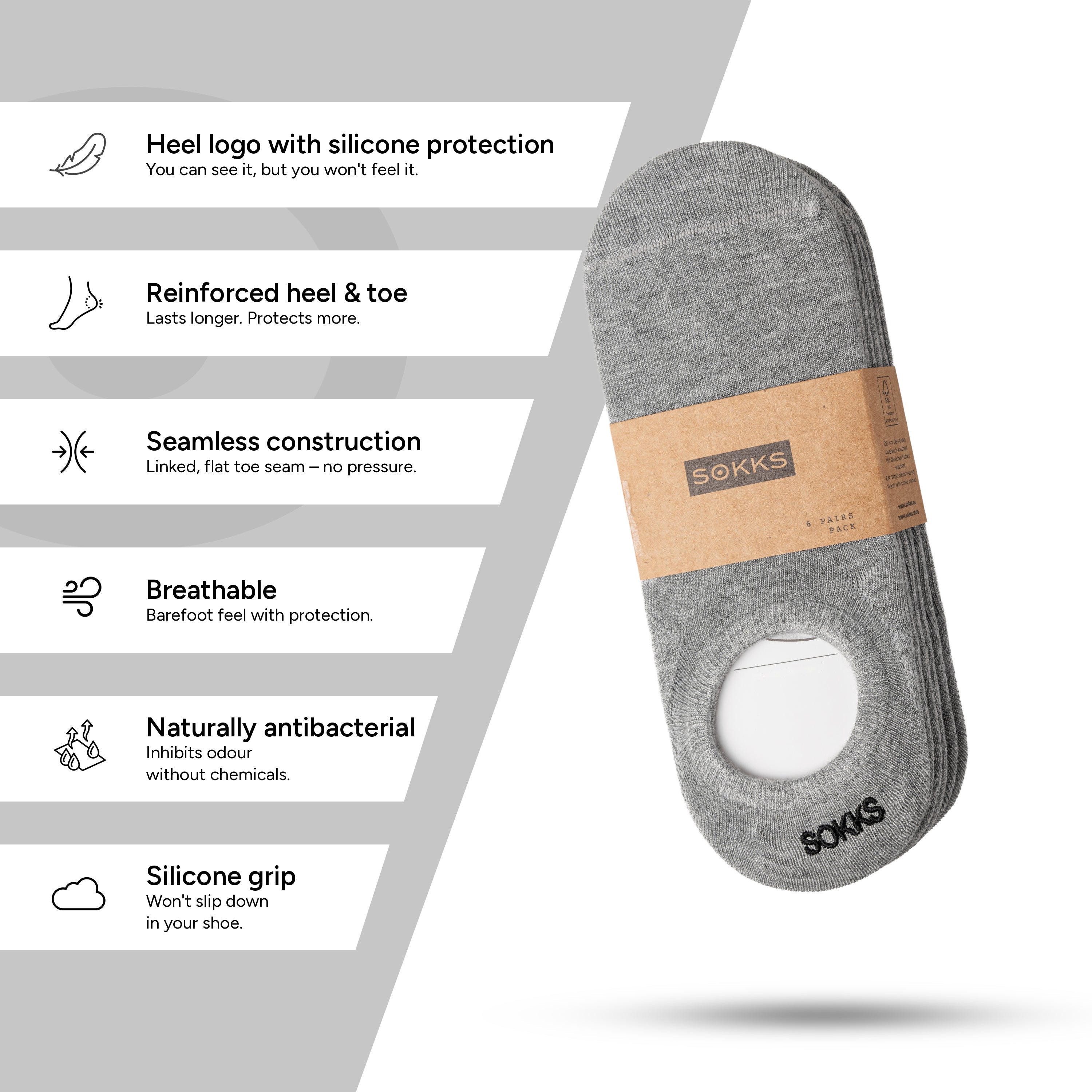 SOKKS No-Show Socks Grey – invisible sneaker socks in Cotton — Worn view