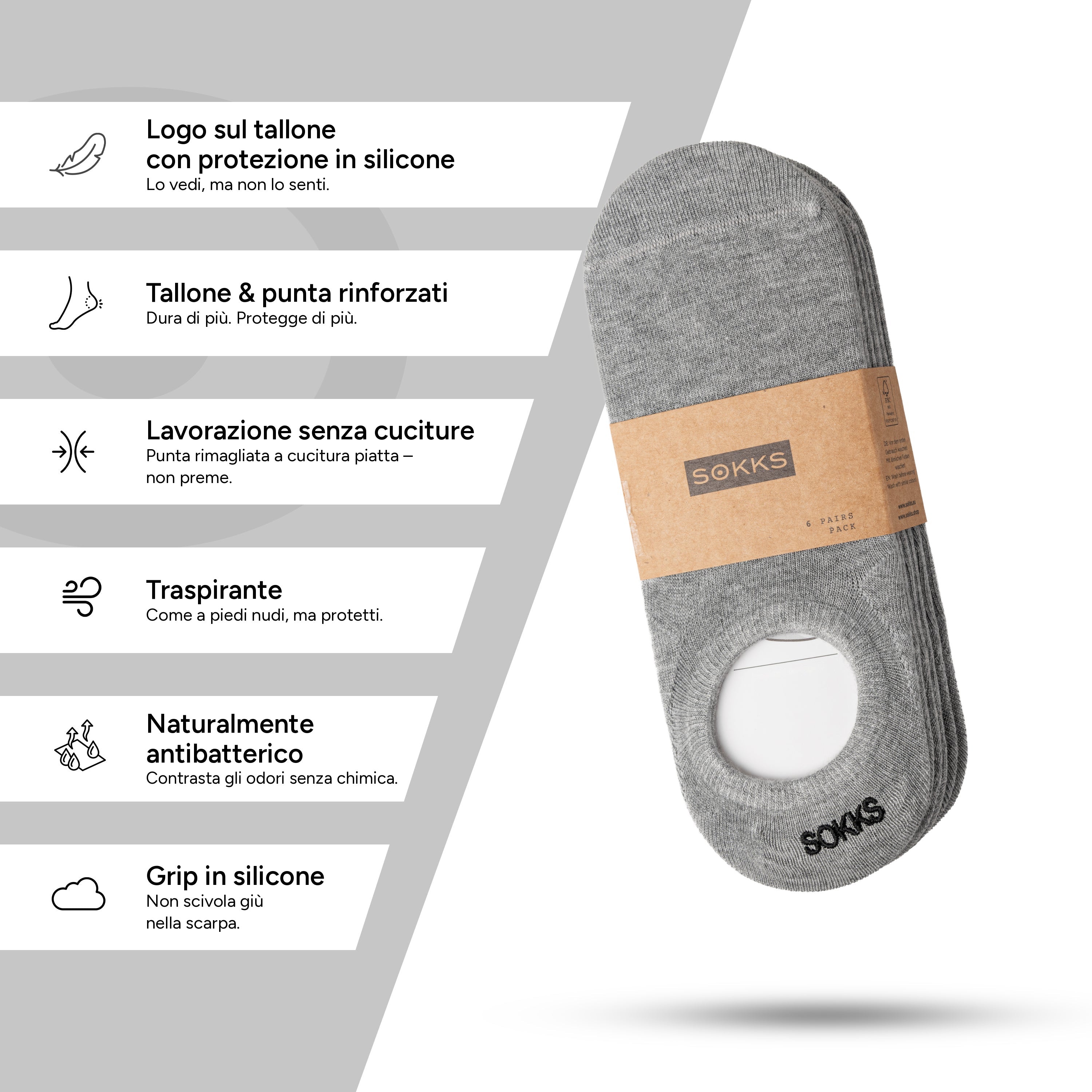SOKKS Fantasmini Grigio – calzini invisibili per sneaker in Cotone — Indossato