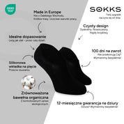 SOKKS Stopki Czarne – niewidoczne skarpetki do sneakersów z Bawełny — Zalety: Made in Europe, bawełna organiczna, 100 dni na zwrot, 12-miesięczna gwarancja na dziury