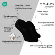 SOKKS Osynliga Strumpor Svart – osynliga sneakerstrumpor i Bomull — Fördelar: Tillverkade i Europa, ekologisk bomull, 100 dagars returrätt, 12 månaders anti-hål-garanti