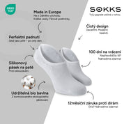 SOKKS Neviditelné ponožky Bílé – neviditelné ponožky ke sneakerům z bavlny — Výhody: Made in Europe, bio bavlna, 100 dní na vrácení, 12měsíční záruka proti dírám