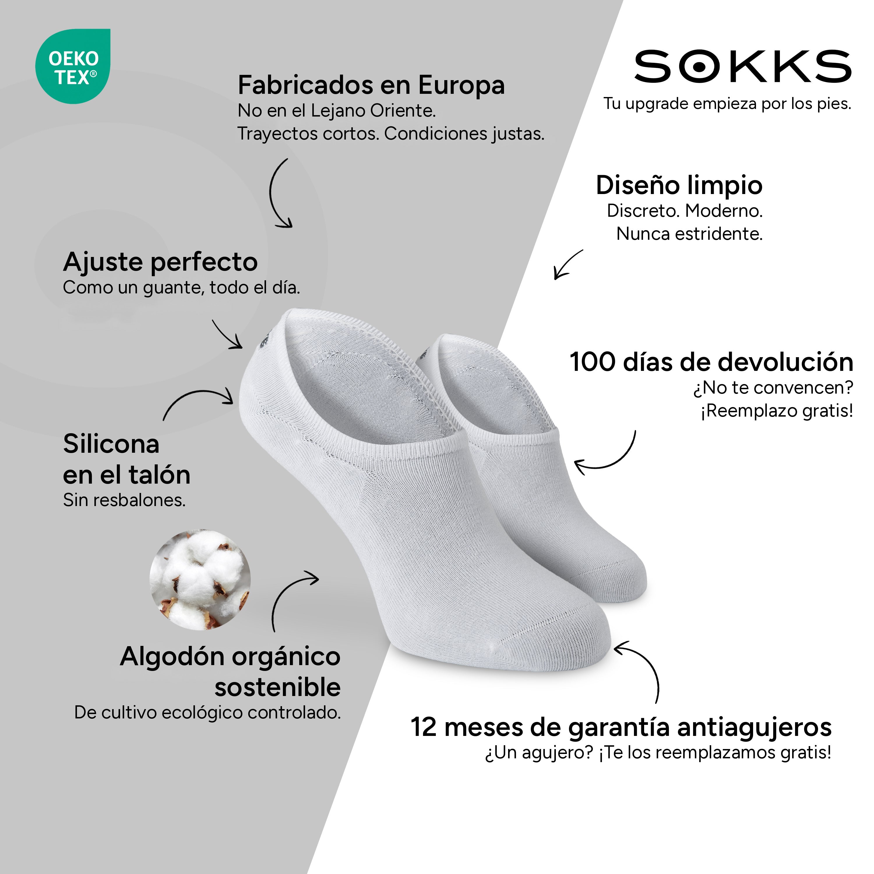 SOKKS Calcetines Invisibles Blanco – calcetines invisibles para sneakers de Algodón — Ventajas: Fabricados en Europa, algodón orgánico, 100 días de devolución, 12 meses de garantía antiagujeros