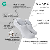 SOKKS Stopki Białe – niewidoczne skarpetki do sneakersów z Bawełny — Zalety: Made in Europe, bawełna organiczna, 100 dni na zwrot, 12-miesięczna gwarancja na dziury