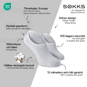 SOKKS Osynliga Strumpor Vit – osynliga sneakerstrumpor i Bomull — Fördelar: Tillverkade i Europa, ekologisk bomull, 100 dagars returrätt, 12 månaders anti-hål-garanti