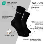 SOKKS Vysoké běžecké ponožky Černé z bavlněné směsi — Výhody: Made in Europe, bavlněná směs, 100 dní na vrácení, 12měsíční záruka proti dírám