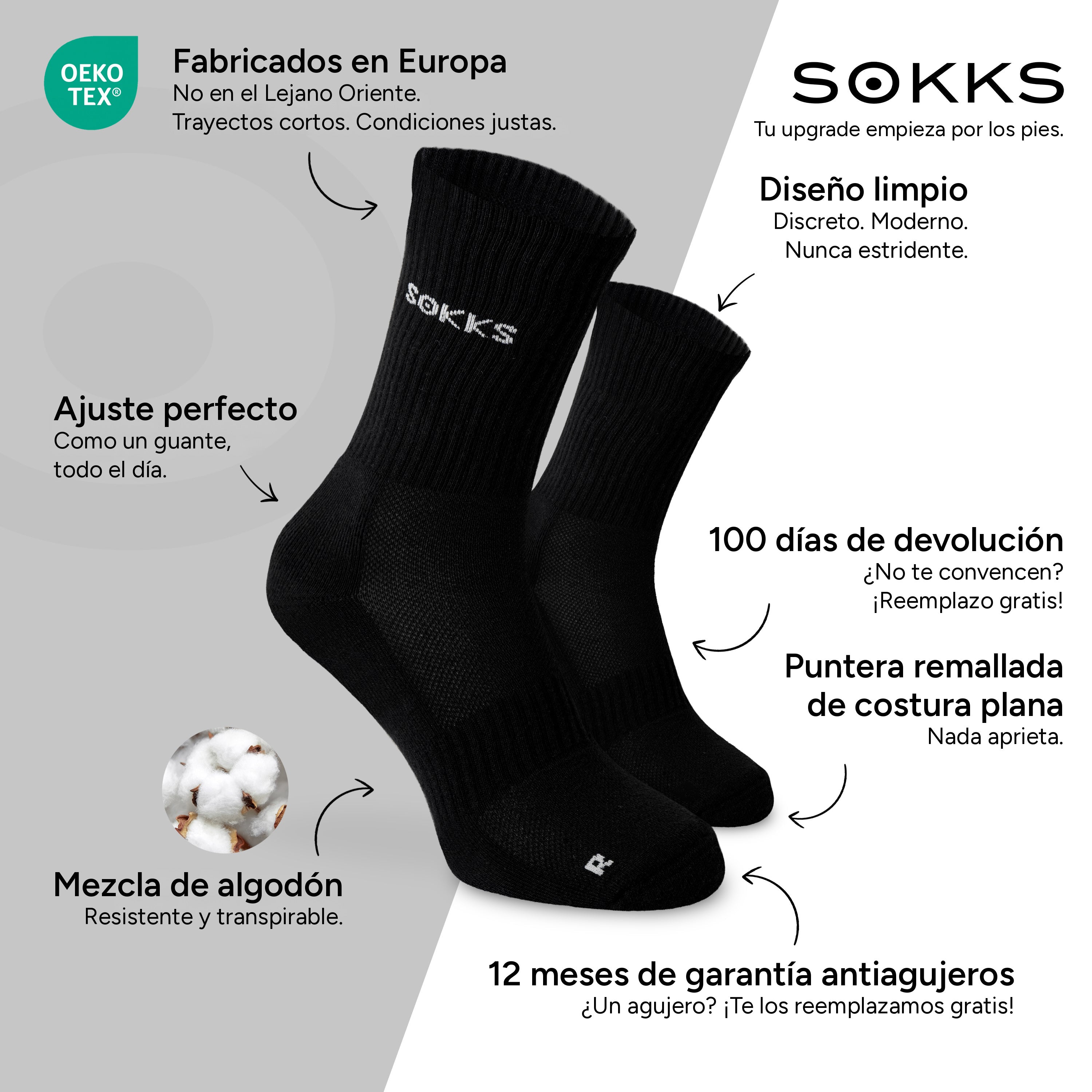SOKKS Calcetines de Running Altos Negro de Mezcla de Algodón — Ventajas: Fabricados en Europa, mezcla de algodón, 100 días de devolución, 12 meses de garantía antiagujeros